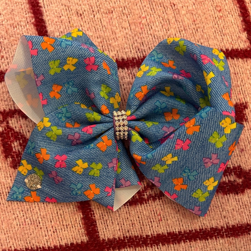 JoJo Siwa Large Cheer Hair Bow Denim Design with Multicolor Bows